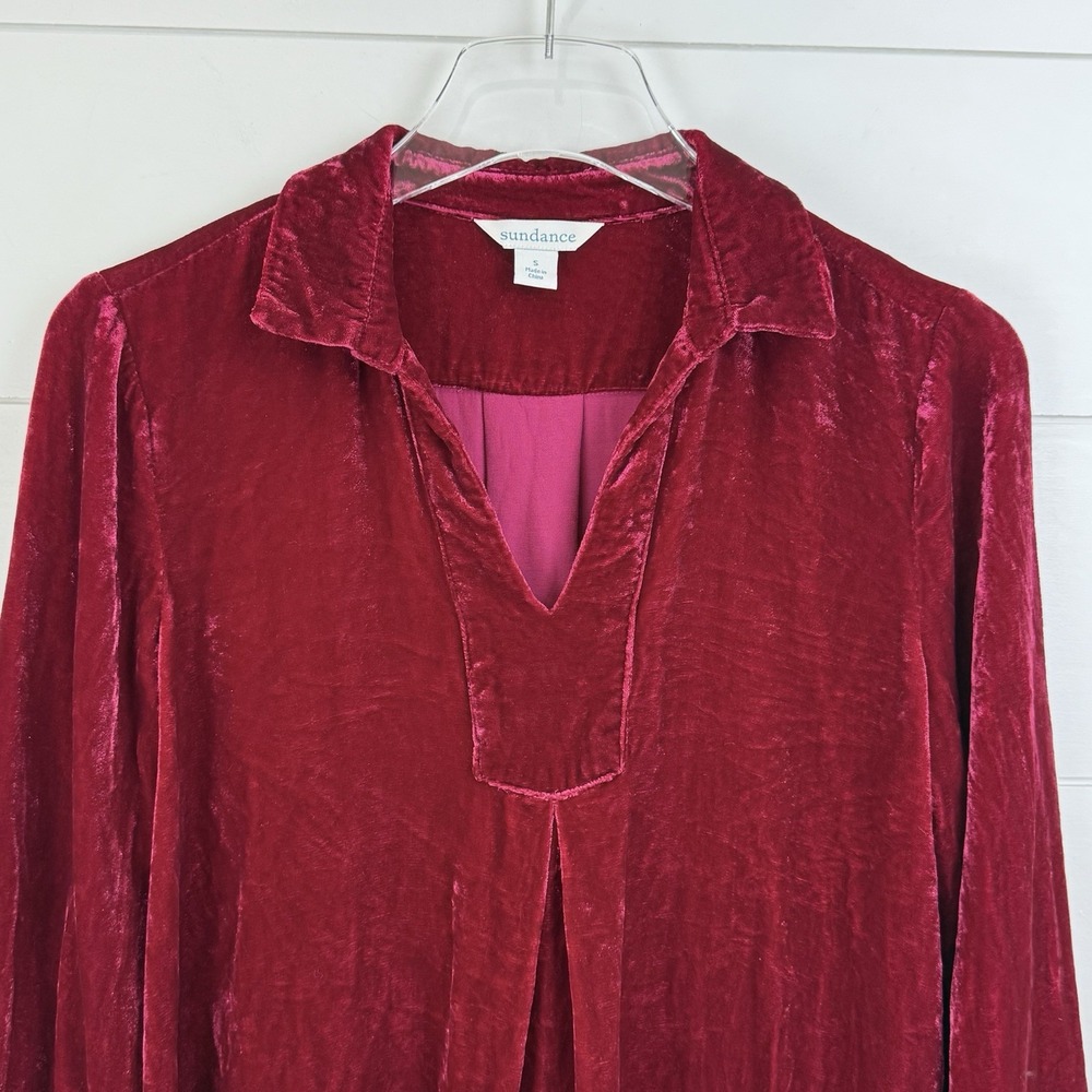 SUNDANCE VELVET NUANCE SILK TOP Women Small Wineberry Holiday Classic Pullover - Picture 3 of 11